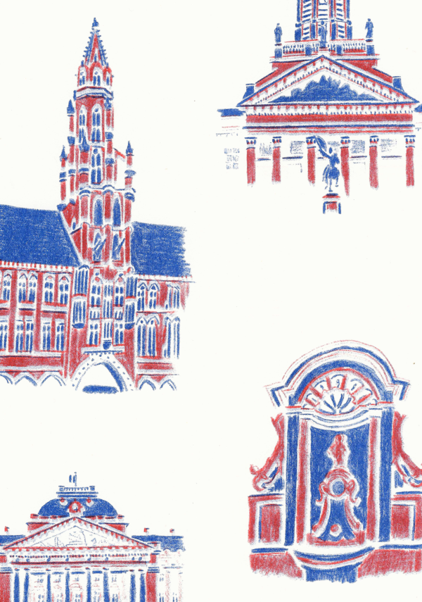 sophie_weidler_bauchez_illustration_affiche_bruxelles_monuments_grand_place_mannekenpis_A3_risographie