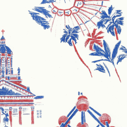 sophie_weidler_bauchez_illustration_affiche_bruxelles_monuments_grand_place_mannekenpis_A3_risographie