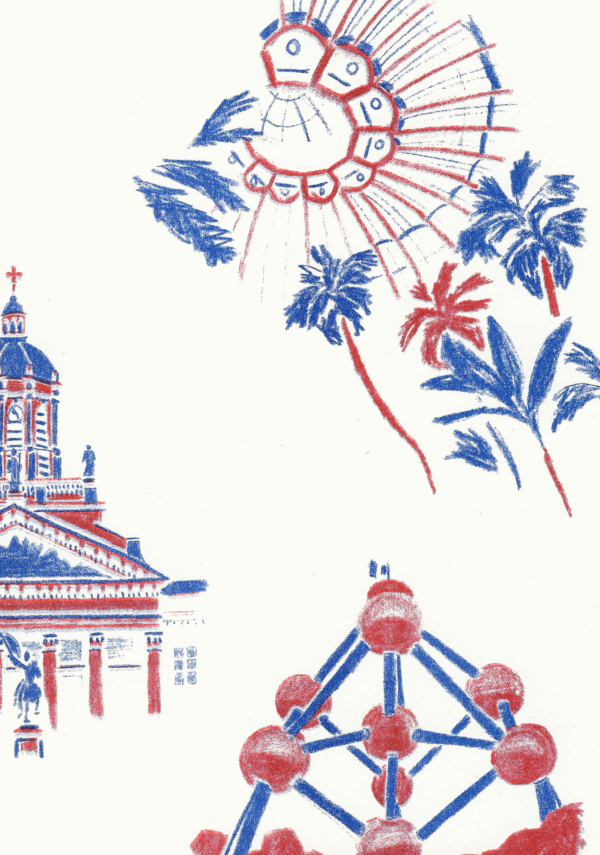 sophie_weidler_bauchez_illustration_affiche_bruxelles_monuments_grand_place_mannekenpis_A3_risographie