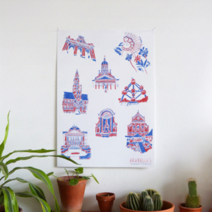 sophie_weidler_bauchez_illustration_affiche_bruxelles_monuments_grand_place_mannekenpis_A3_risographie